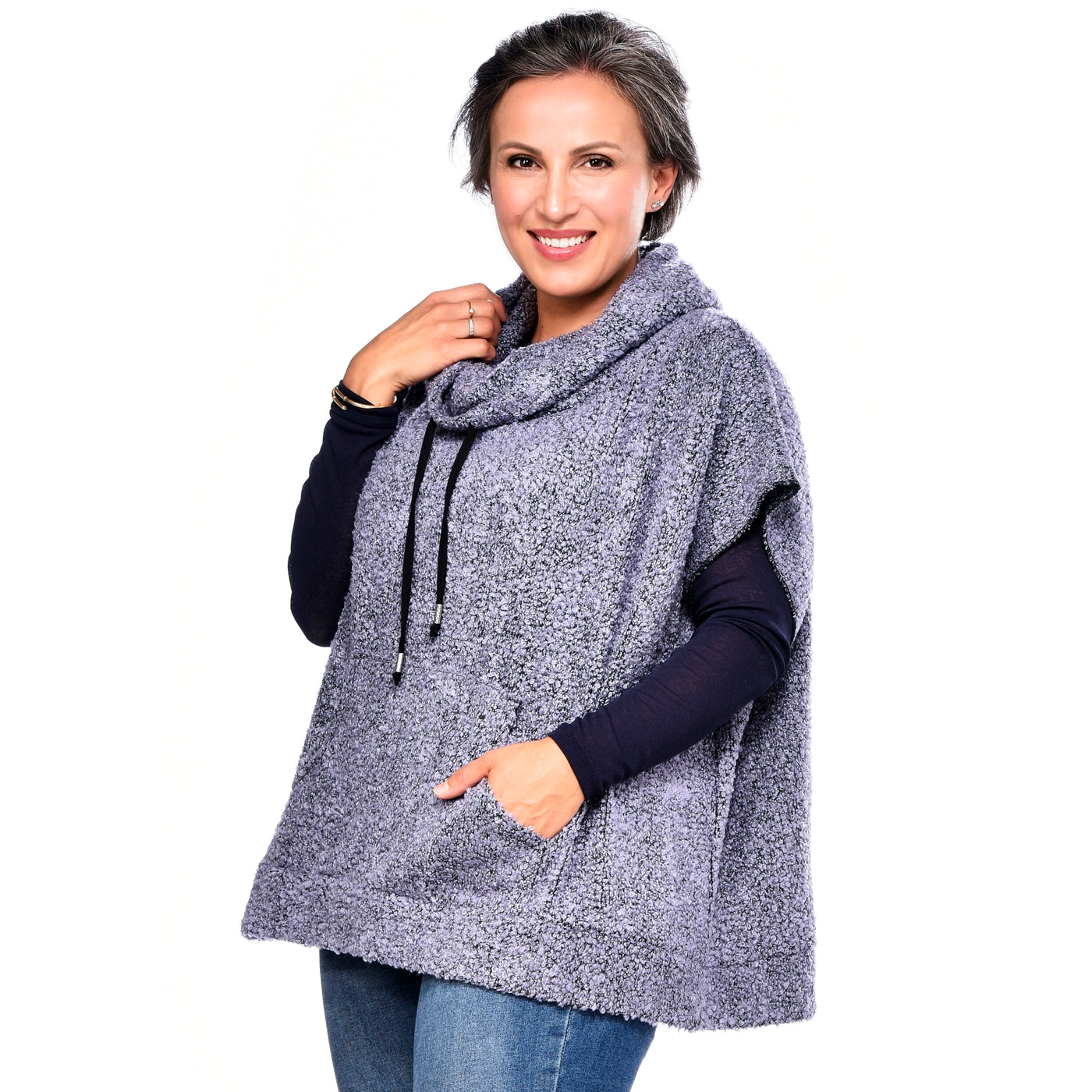 Boucle Poncho with Drawstring