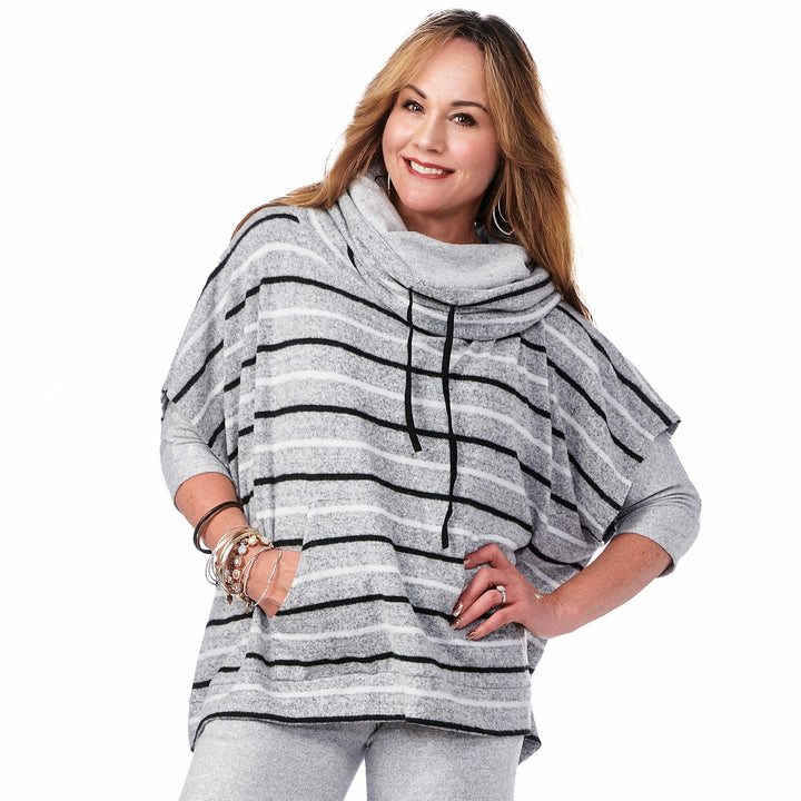 Knit Pocketed Drawstring Poncho