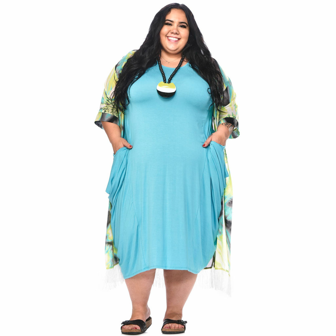 Long Print Fringe Kimono