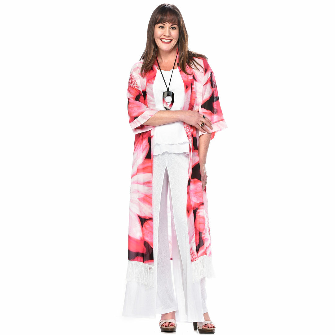 Long Print Fringe Kimono
