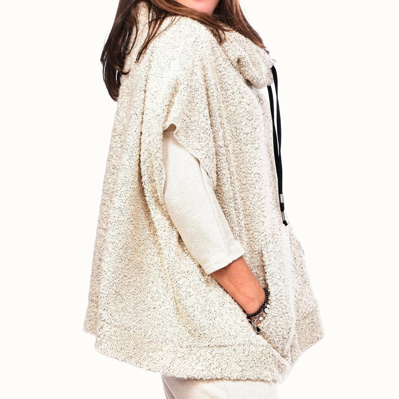 Boucle Poncho with Drawstring