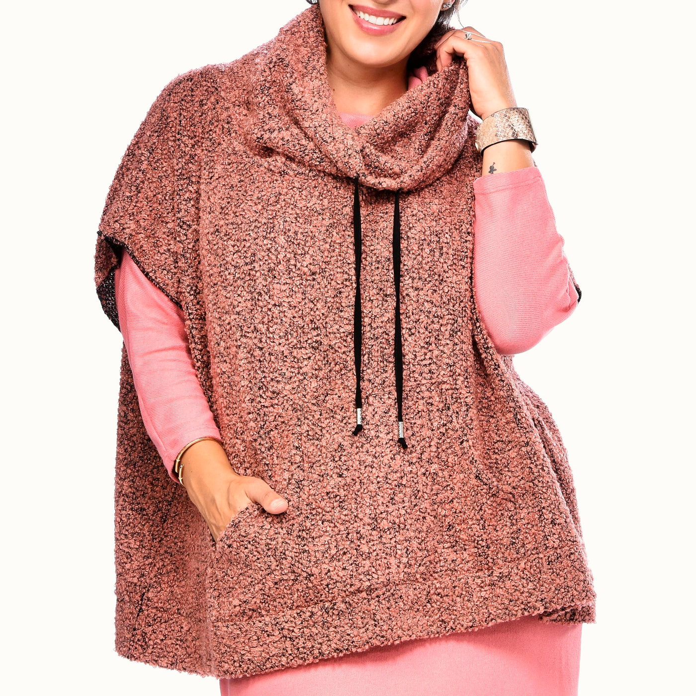 Boucle Poncho with Drawstring